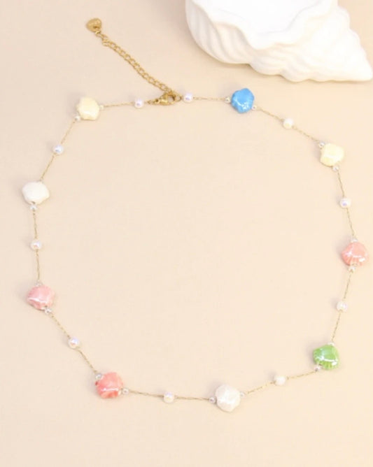 Collier Irisé Bohème en acier inoxydable et céramique